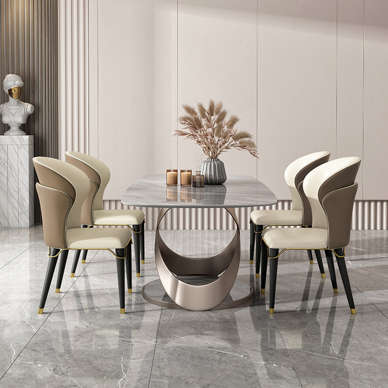 Mobili per la casa moderni Soggiorno Tavolo da pranzo bianco in acciaio inossidabile Set tavolo da pranzo in fibra di vetro 